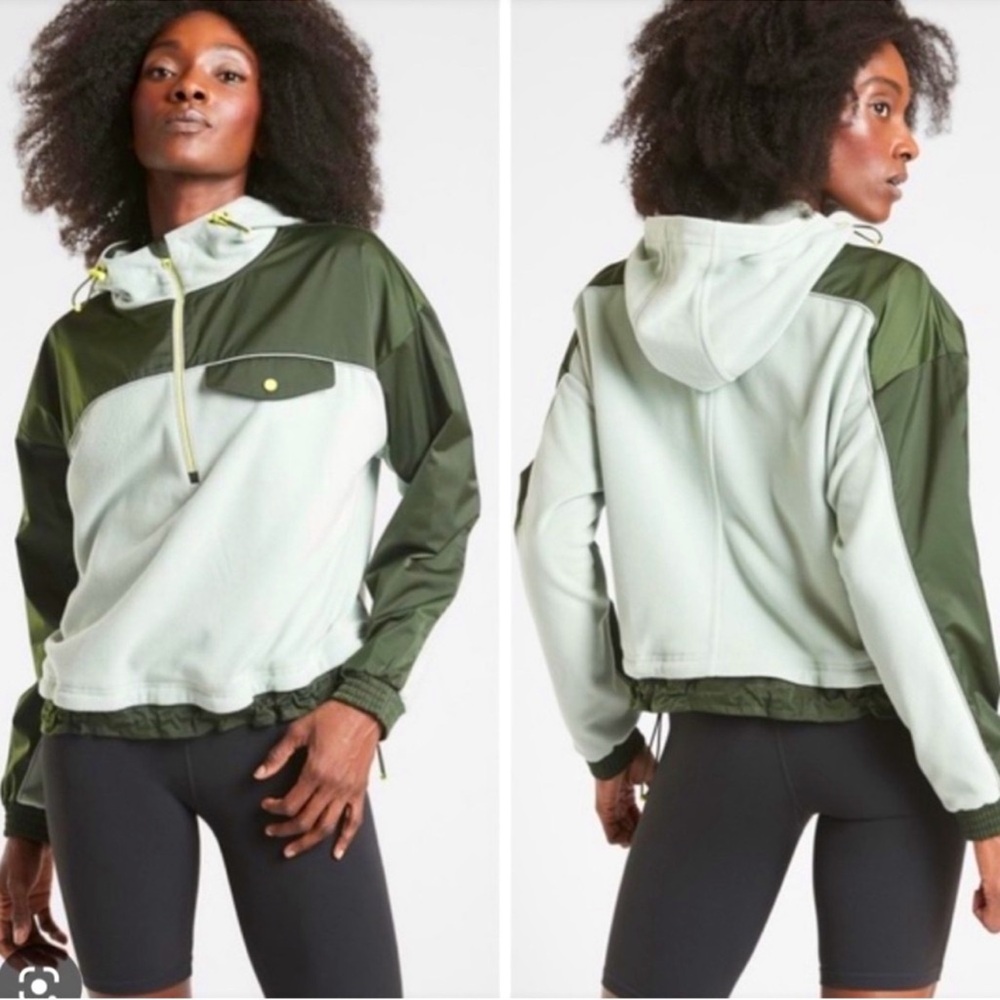 Athleta Zion Micro Fleece 1/2 Zip Green Pull Over Hoodie